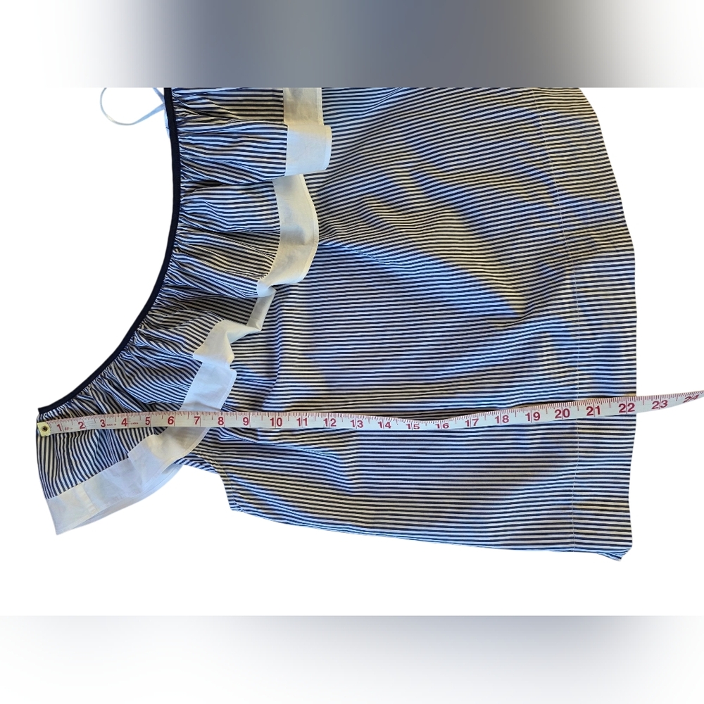 J Crew One Shoulder Ruffle Navy and White Striped Blouse Women's size 2 - Picture 7 of 10